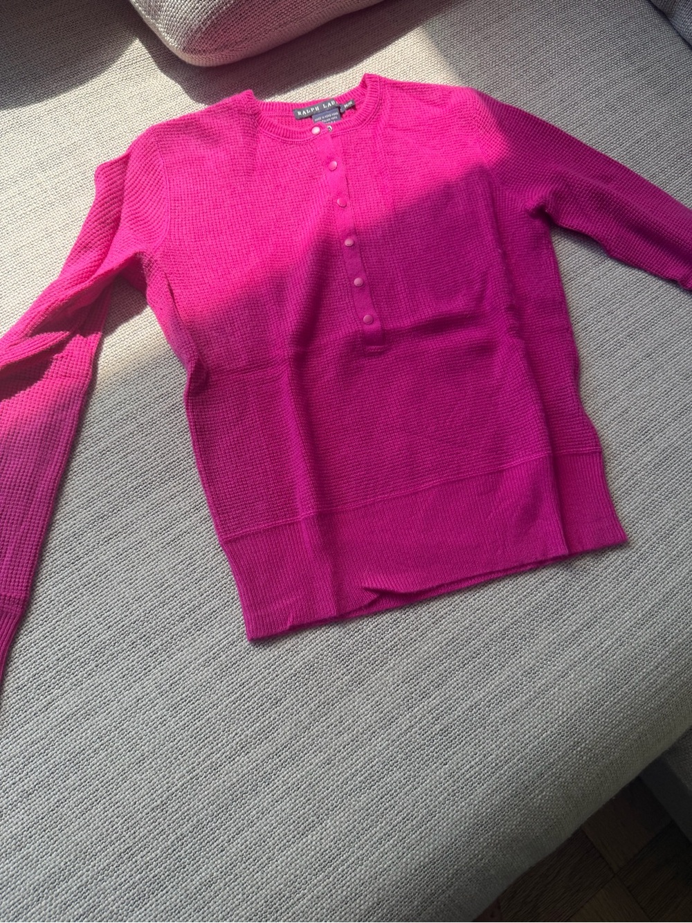 Ralph Lauren Bright Pink Knit Henley Cardigan